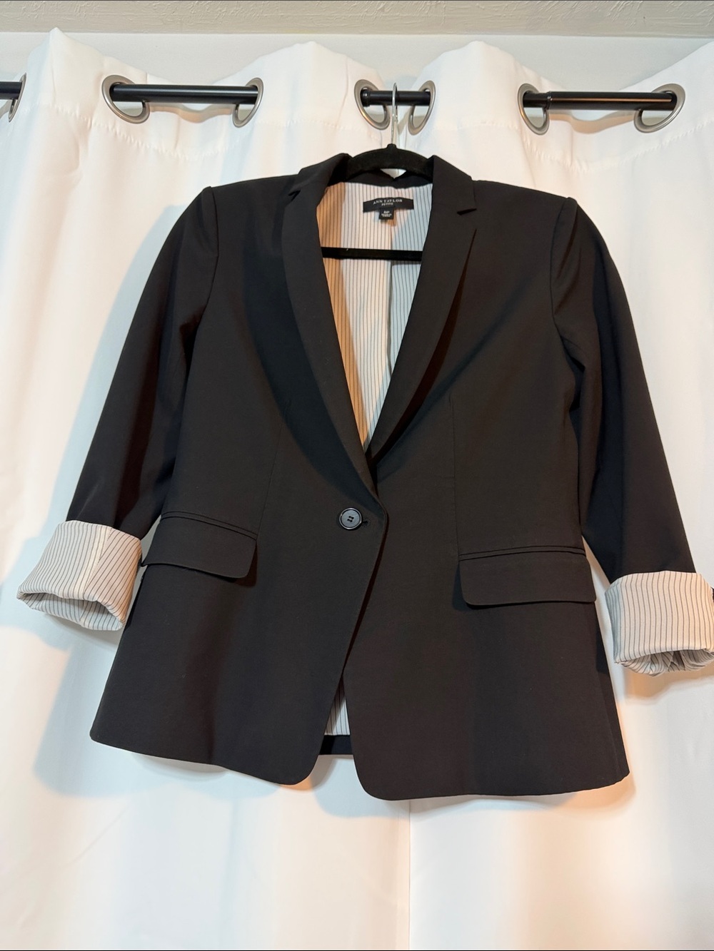Preppy Black Petite Women's Tailored Academia Lined One-Button Blazer B7